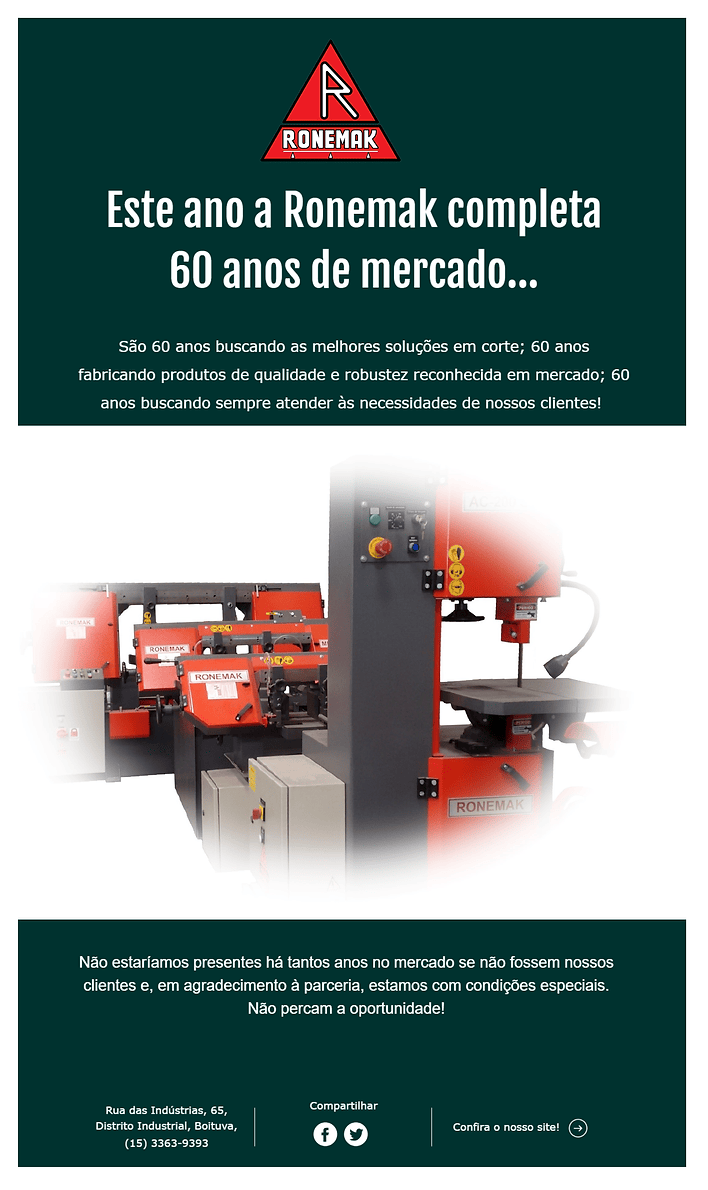 Este Ano a Ronemak Completa 60 Anos de Mercado!